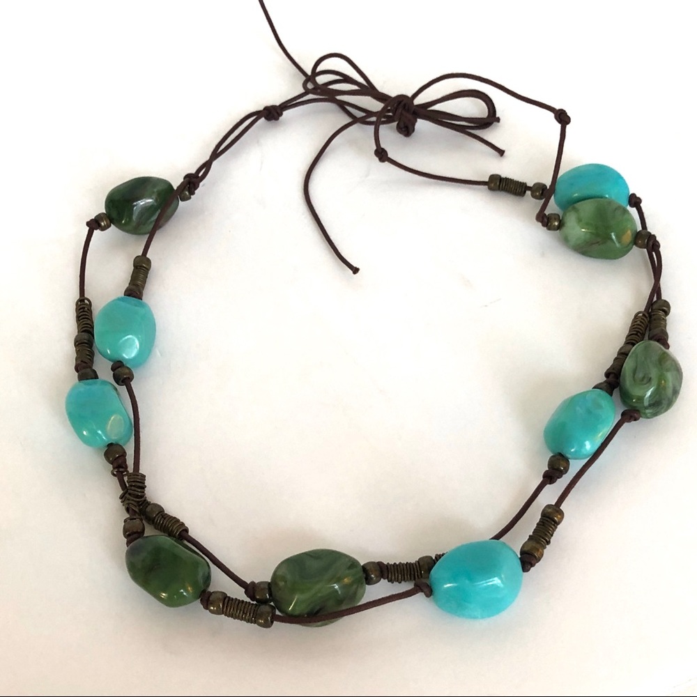 Turquoise and Green Stone Double Leather Belt - Picture 3 of 4